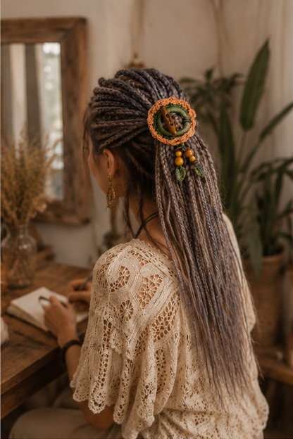 Terracotta Crochet Hair Cuff with Wooden Toggle for Dreadlocks, Braids and Thick Hair