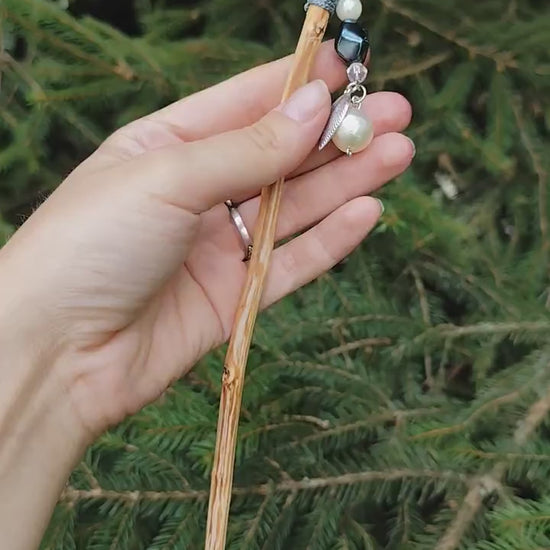 Gray Bohemian Hair Stick - Handcrafted Wooden Hair Accessory