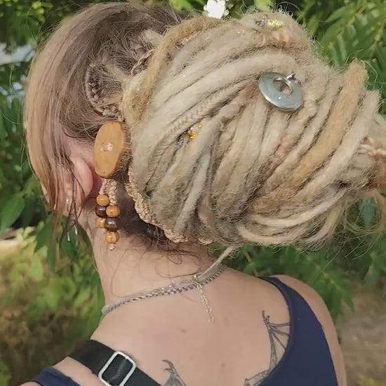 Boho Wood Hair Tie for Bun with Crocheted Lace and Rubber Band