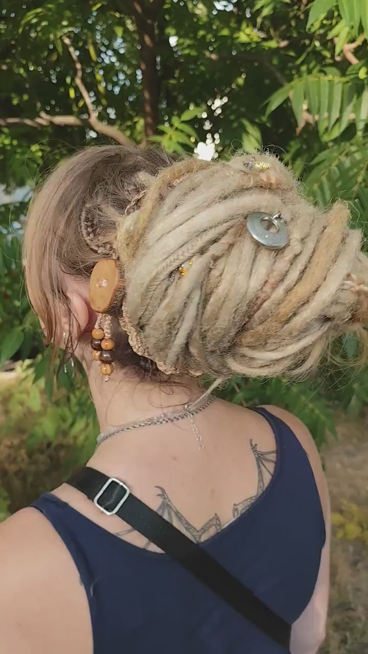 Boho Wood Hair Tie for Bun with Crocheted Lace and Rubber Band