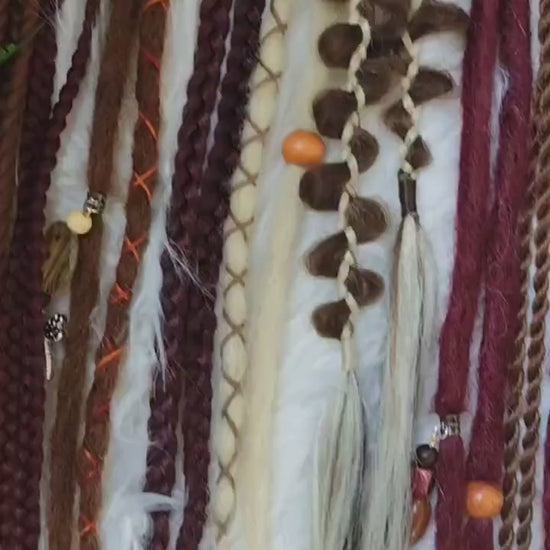 Boho Clip In Dreads in Brown, Blond, and Burgundy - Handmade Synthetic Hair Extensions on Clips