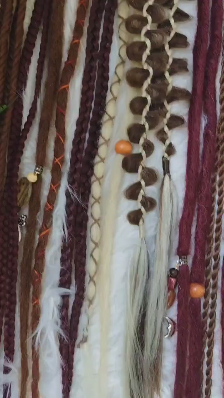 Boho Clip In Dreads in Brown, Blond, and Burgundy - Handmade Synthetic Hair Extensions on Clips