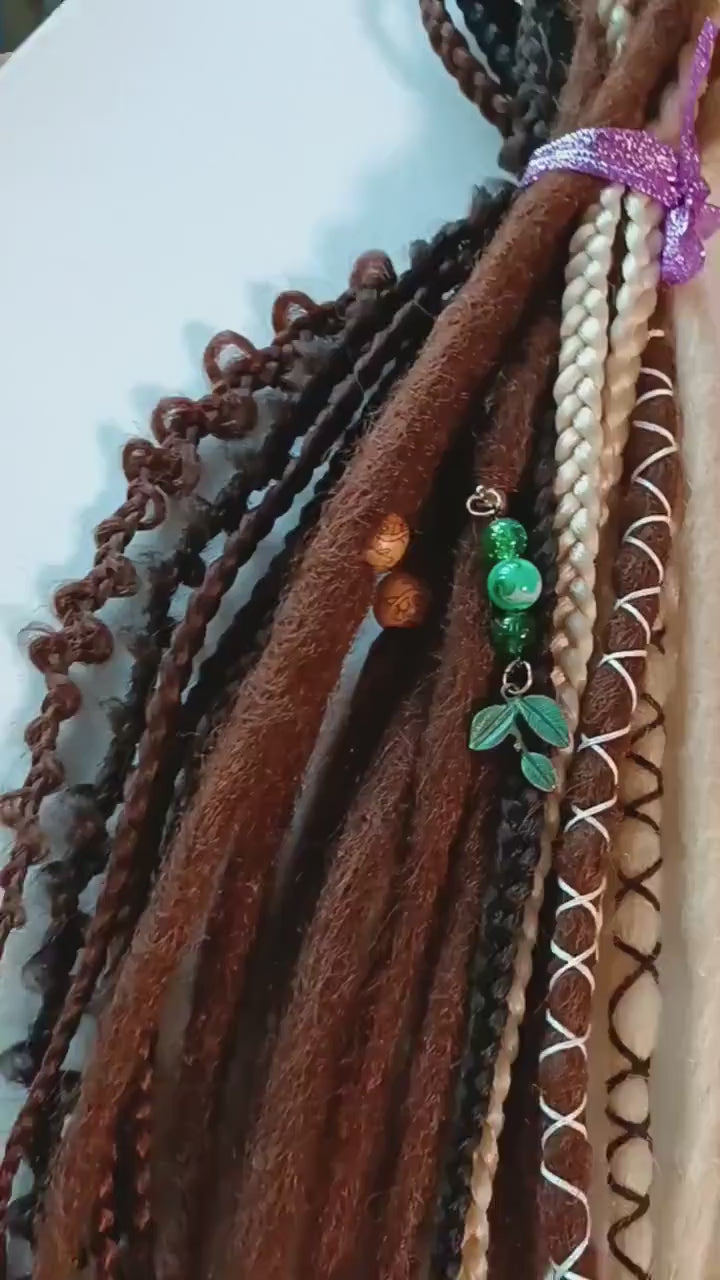 Boho Chic Brown and Blond Synthetic Crocheted Dreads Clip In