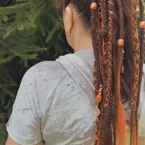 Witchy Vibes Dreadlock Ponytail Set - Red and Brown Synthetic Dreads on Elastic Band