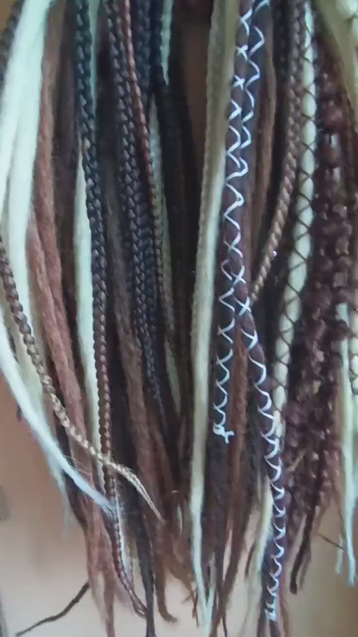 Brown an Milky Blond Synthetic Dreadlocks Extensions: Stylish Double Ended Dreads and Braids