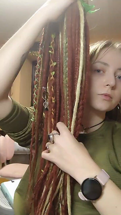 Soft Auburn Green Dreadlock Extensions