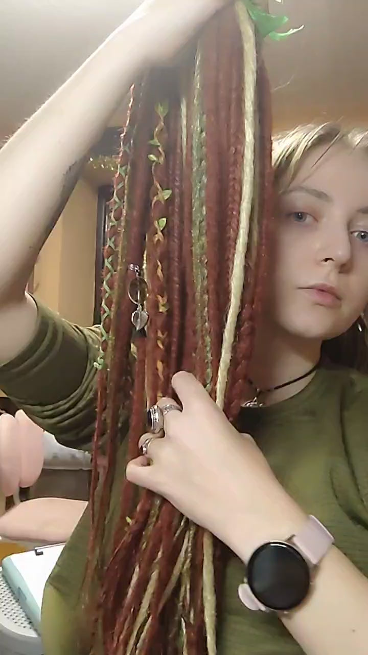 Soft Auburn Green Dreadlock Extensions