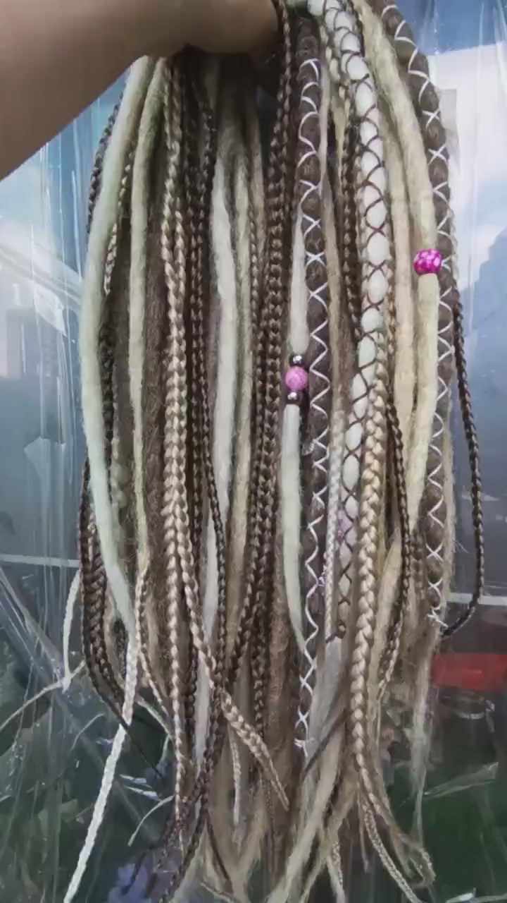 Boho Chic Dirty Blond and Dark Blond Double Ended Synthetic Dreads and Braids - Versatile Dreadlock Extensions (Dreads and Braids Only!)