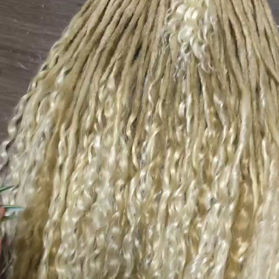 Sandy Blonde Boho Dreadlock Extensions with Milky Loose Curls – 70 cm