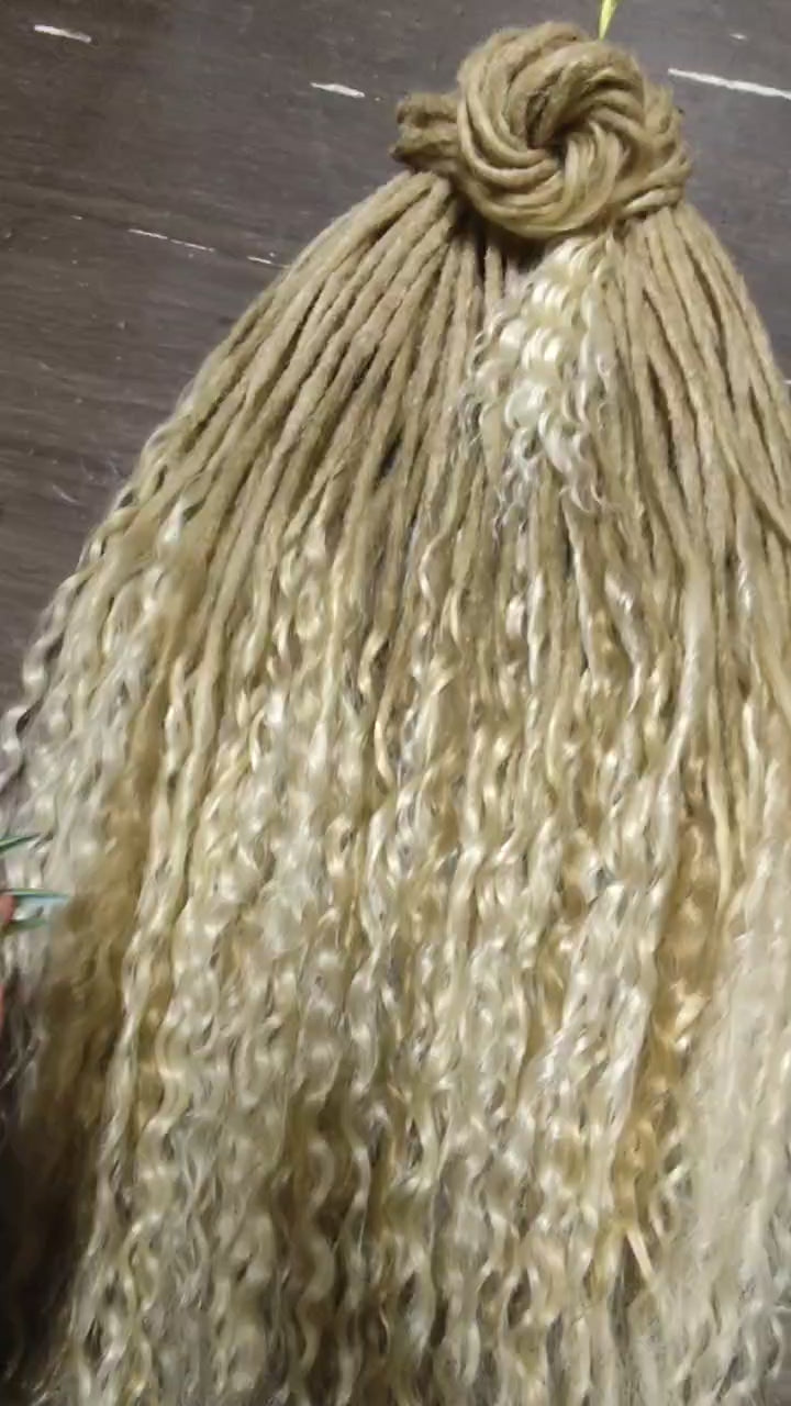 Sandy Blonde Boho Dreadlock Extensions with Milky Loose Curls – 70 cm