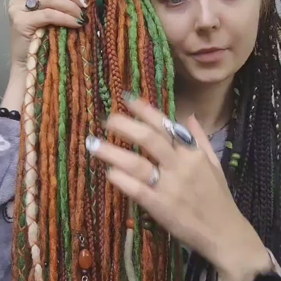 Vibrant Сopper, Green, and Blonde Synthetic Dread and Braids Extensions Set