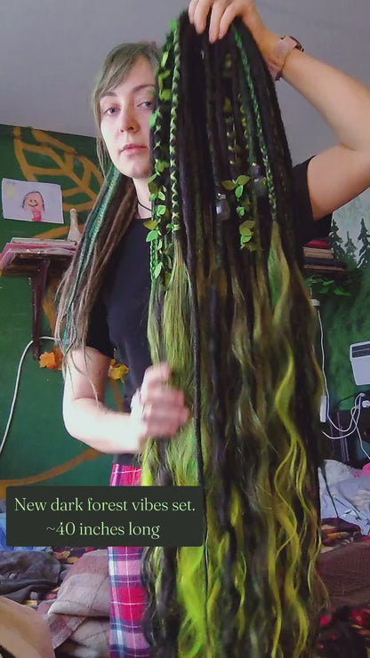 Extra lange schwarze grüne Dreadlock Extensions mit Locken – Boho Synthetische Dreads