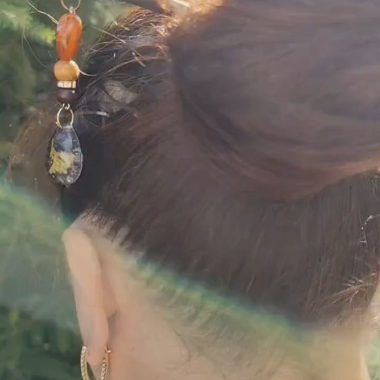 Epoxy Resin Hair Stick with Thuja and Tiny Cone - Bohemian Hair Accessory