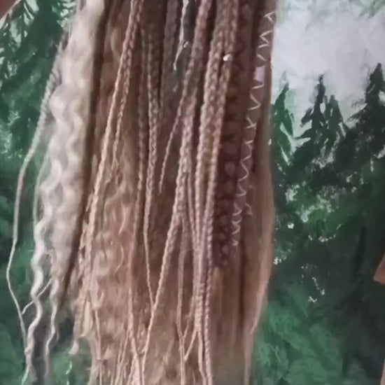 Boho Chic Dirty and Dark Blond Double Ended Synthetic Dreads - Versatile Dreadlock Extensions with loose curls