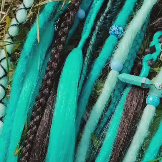 Turquoise Dread Ponytail – Boho Synthetic Dreads