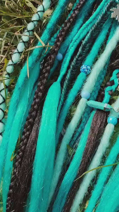 Turquoise Dread Ponytail – Boho Synthetic Dreads