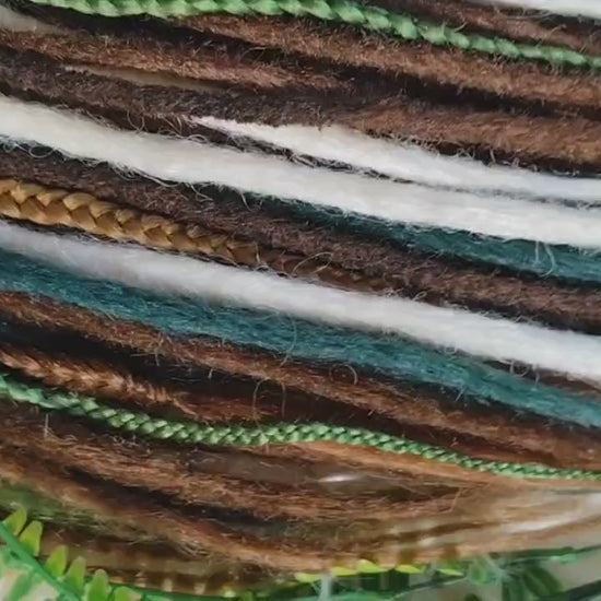 Boho Chic Brown, Blond and green Synthetic Crocheted Dreads Extensions Forester inspired Set