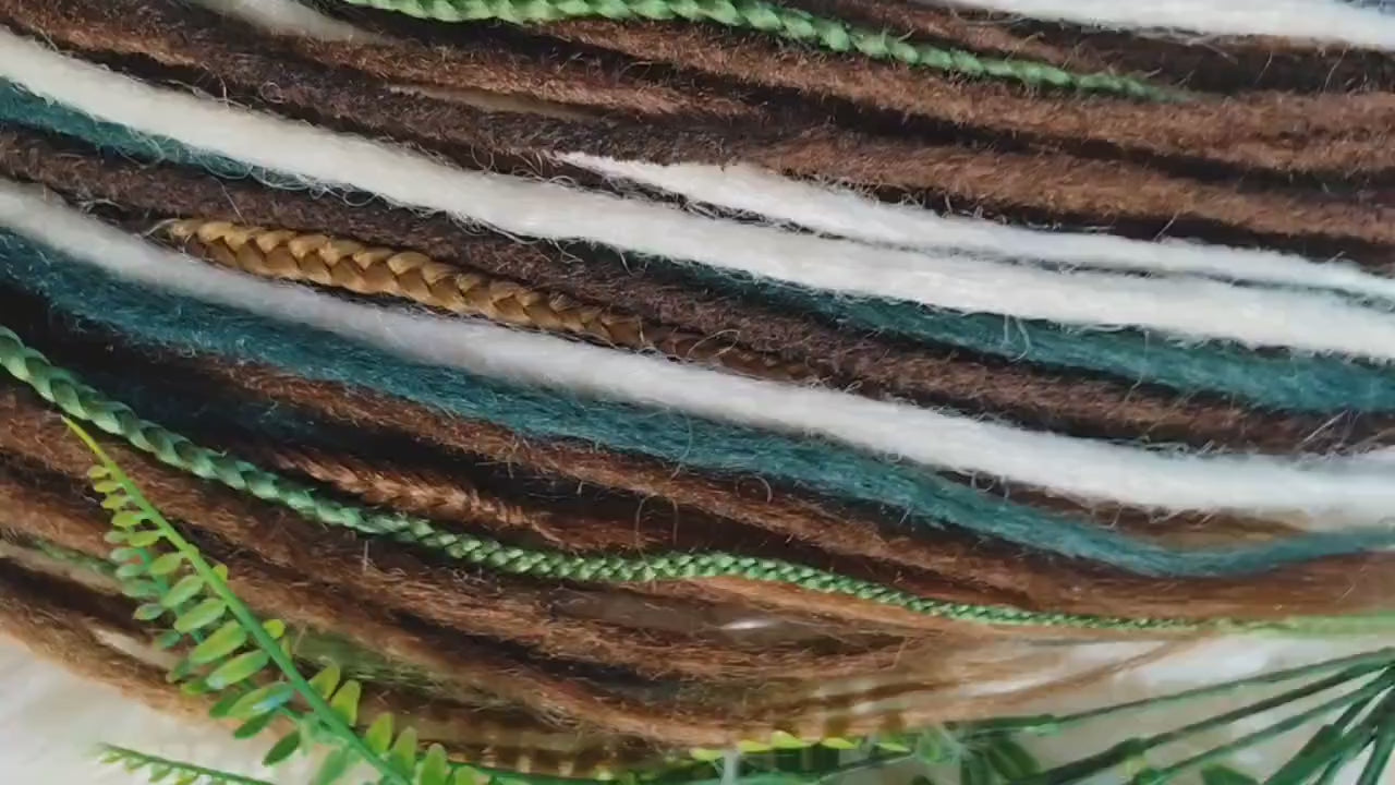 Boho Chic Brown, Blond and green Synthetic Crocheted Dreads Extensions Forester inspired Set