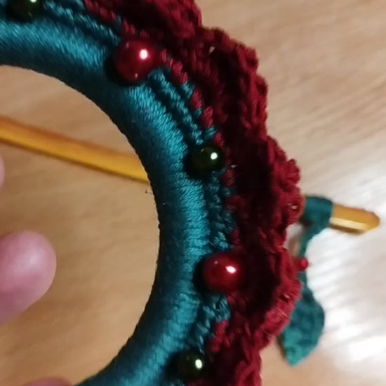 Burgundy Crochet Hair Cuff with Wooden Stick 