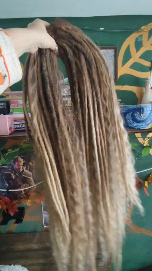 70 cm Sandy Blonde Ombre Dreadlock Extensions with Loose Curls