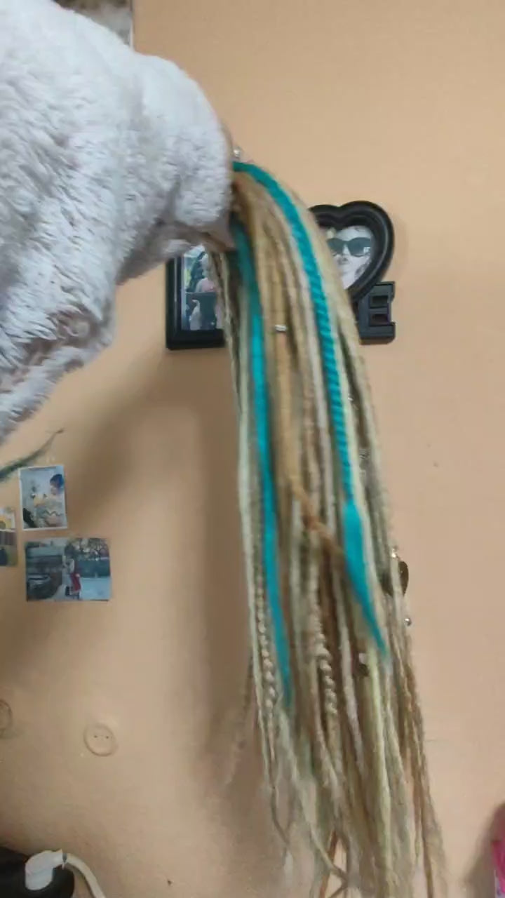 Sandy Blonde Turquoise Dreadlock Extensions – Boho Synthetic Dreads