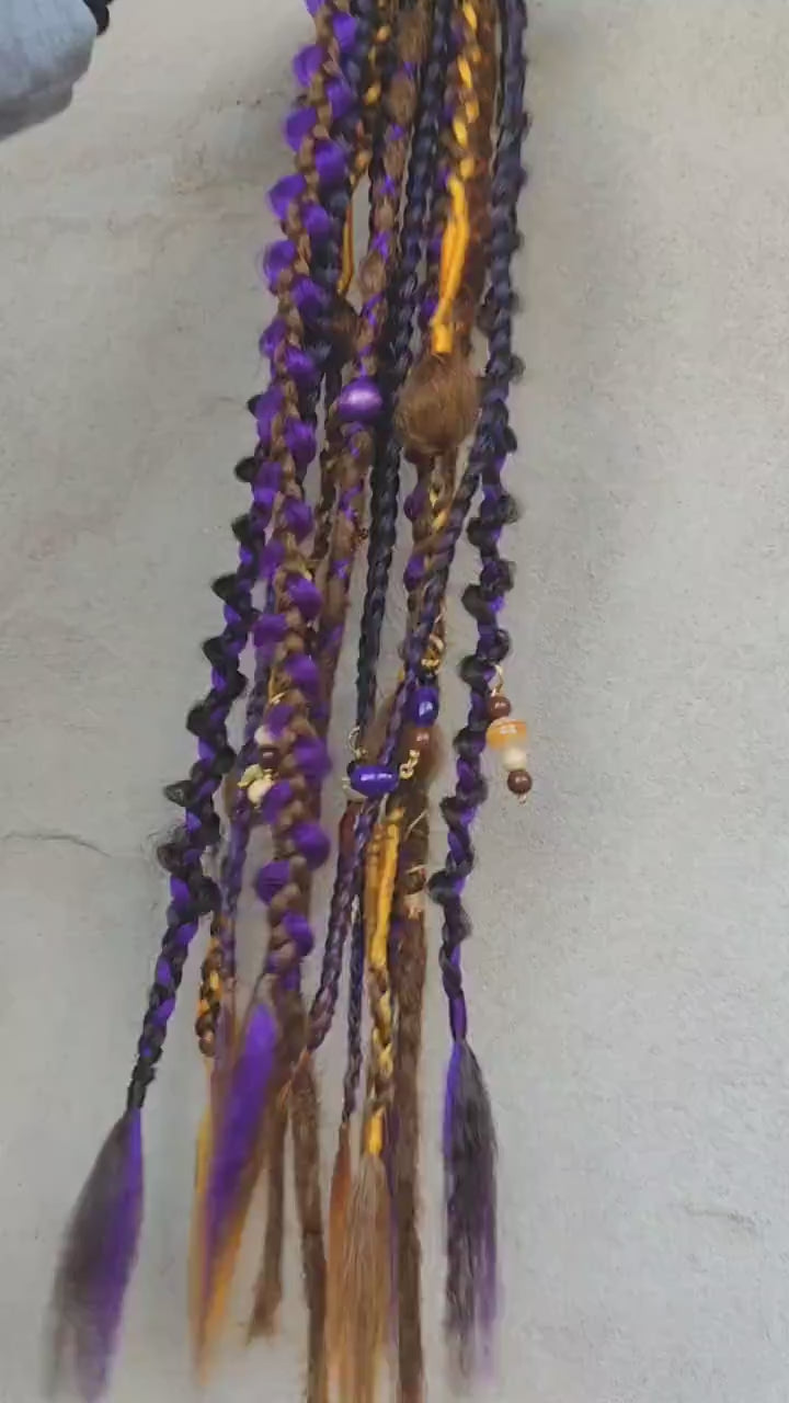 Witchy Vibes Dreadlock Ponytail - Vibrant Violet, Orange & Brown Dreads | Halloween Hai