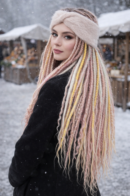 Powder Pink Angora Headband – Handmade Knitted Winter Ear Warmer